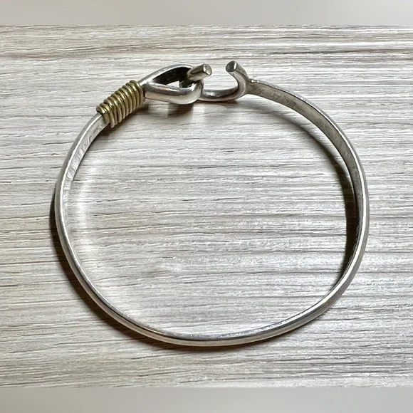 Vintage Designer Signed DK Sterling Silver & Brass Hook Bangle Bracelet - Picture 6 of 7